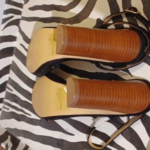 Sling Back Women's High Heels Upper Black Leather 7.5 M NWOT